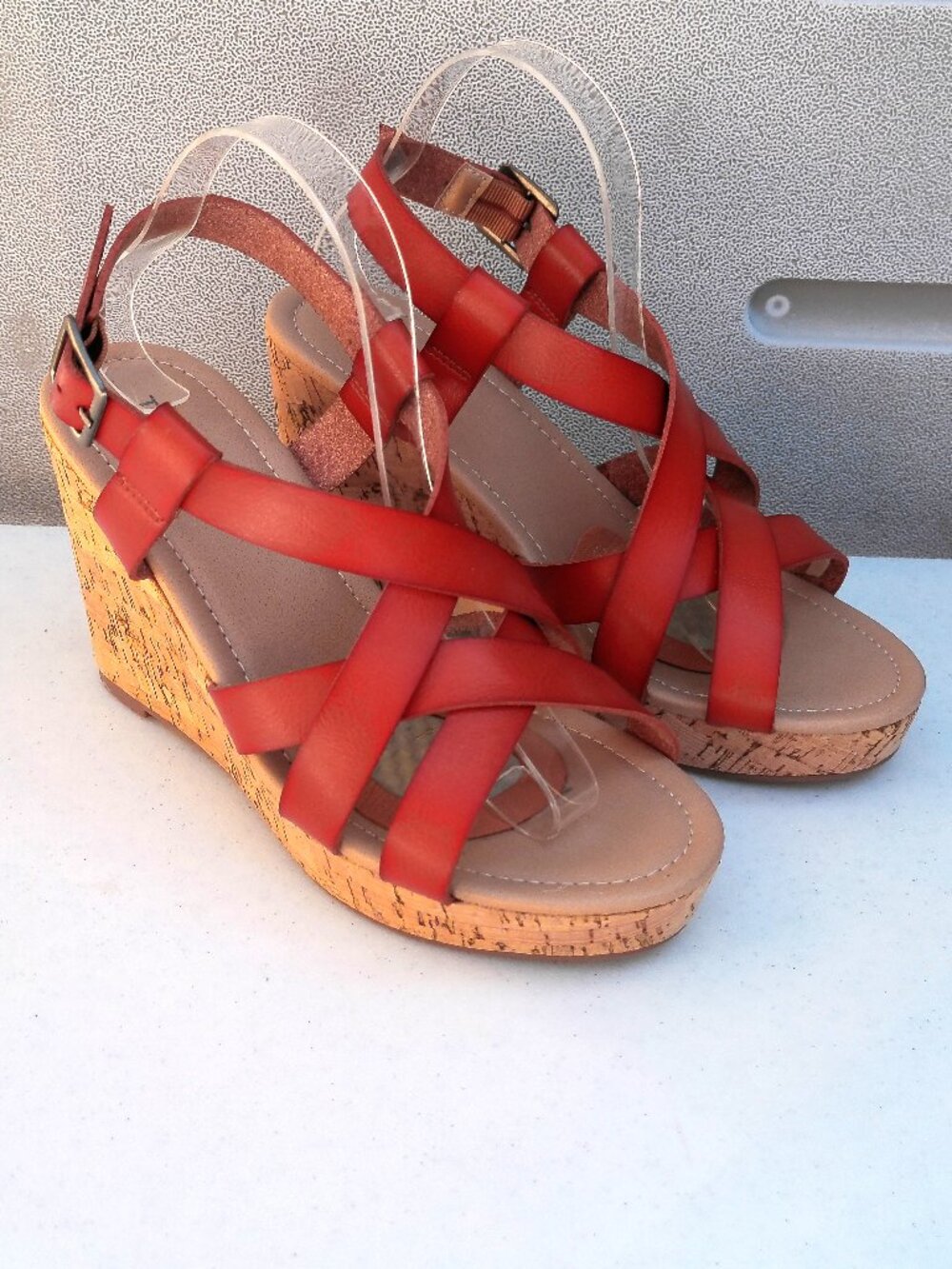 Torrid Strappy Cork Wedge Platform Sandal Size 8.5 Burnt Orange Faux Leather